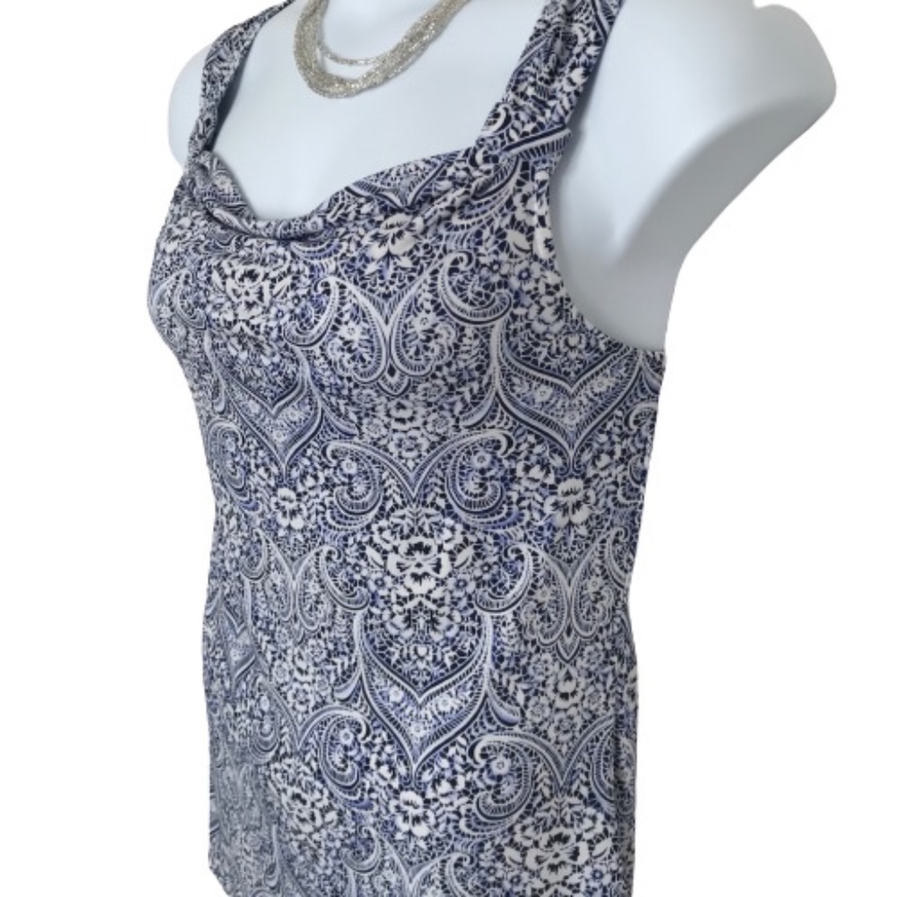WHBM Navy & White Sleeveless Blouse Large